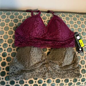Lace Bralette Set - Purple and Green